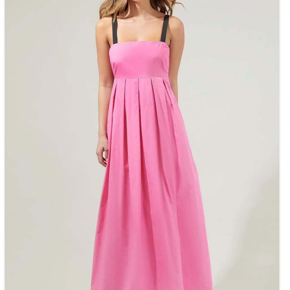 Sugarlips Pink Maxi Dress with Black Straps